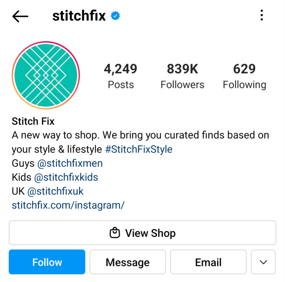 Stick Fix uses UGC marketing campaign on their Instagram profile